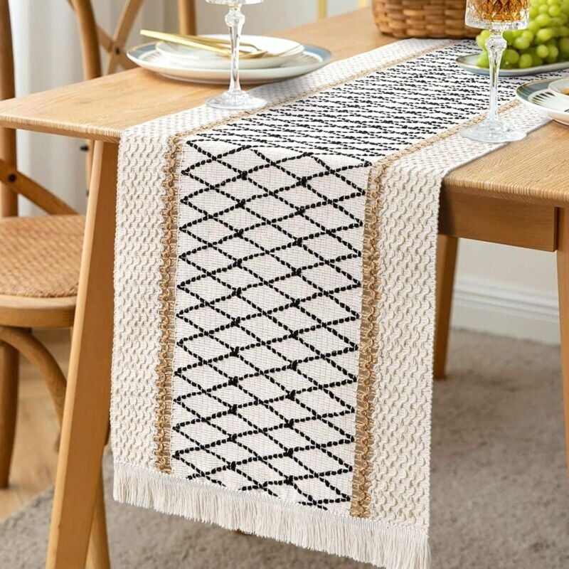 foto del prodotto snq runner da tavolo in macram , stile boho, con nappe, in tela di cotone intrecciata a mano, stile rustico per cucina, sala da pranzo 30180 cm 