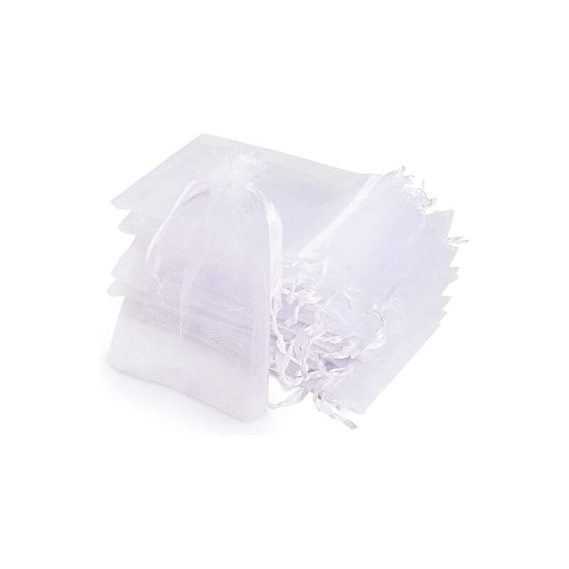 foto del prodotto snq sacchetti in organza, 120 sacchetti trasparenti, 10x15 cm sacchetti regalo in organza bianca con nastro per regali di natale, sacchetti in