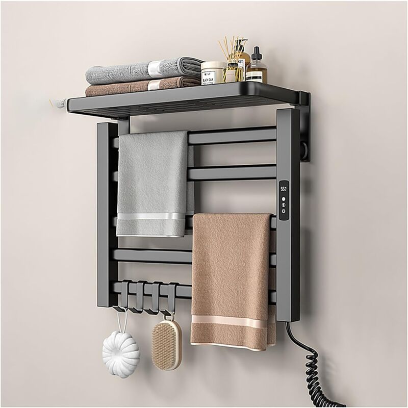 foto del prodotto snq scaldasalviette elettrico 80w basso consumo energetico radiatore elettrico da bagno con portasciugamani con timer impermeabile ipx4 nero