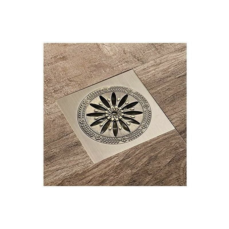 foto del prodotto snq scarico doccia in ottone anticato, griglia per doccia quadrata antiodore per bagno, grande calibro 10 x 10 cm, accessori per il bagno