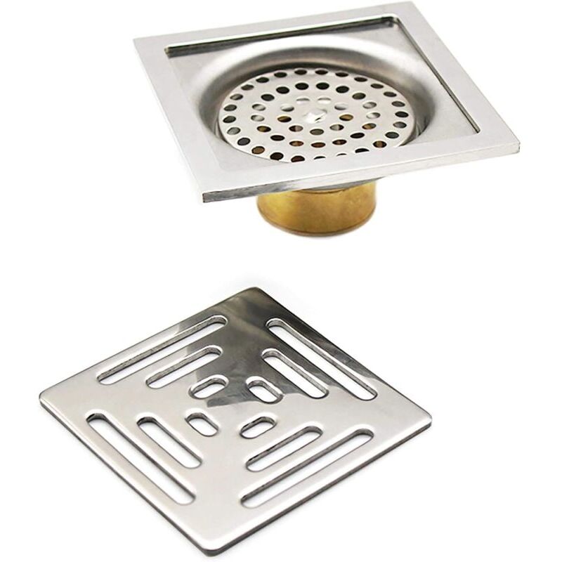 foto del prodotto snq scarico doccia quadrato antiodore, scarico pavimento in acciaio inox con filtro per bagno e giardino 100 mm x 100 mm 