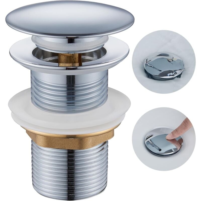 foto del prodotto snq scarico per lavabo senza troppopieno, scarico per bagno a scomparsa ulytid, scarico click clac cromato anti intasamento, universale, argento