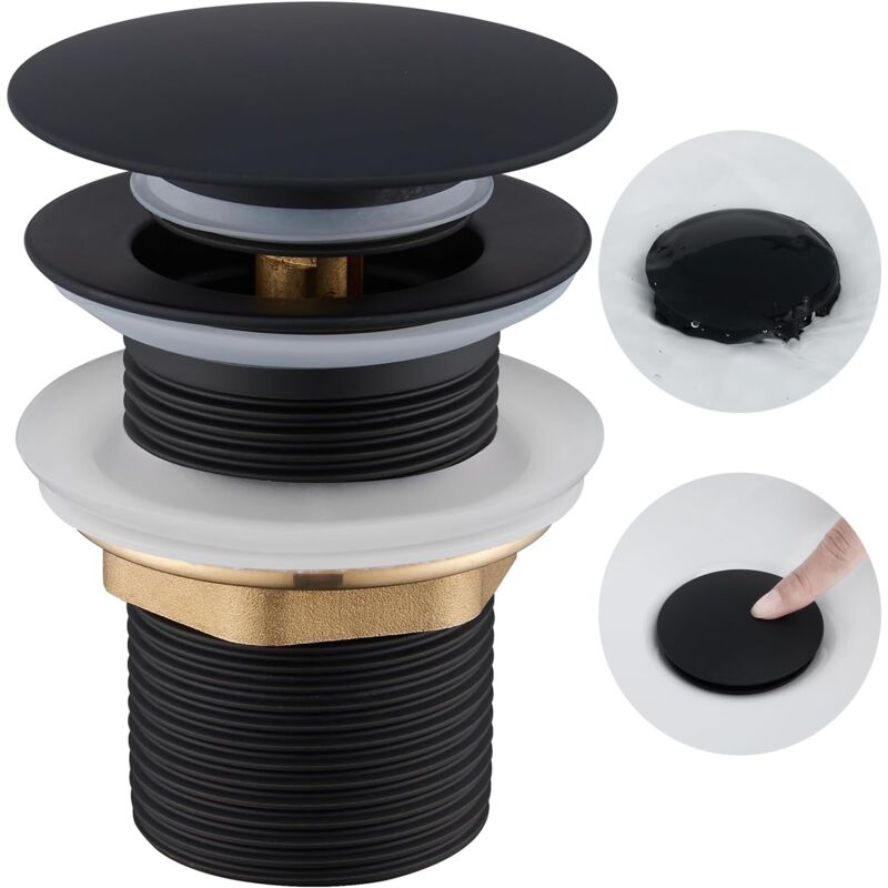 foto del prodotto snq scarico per lavabo senza troppopieno, scarico per lavabo ulytid clic clac, standard universale g 1 , finitura nero opaco