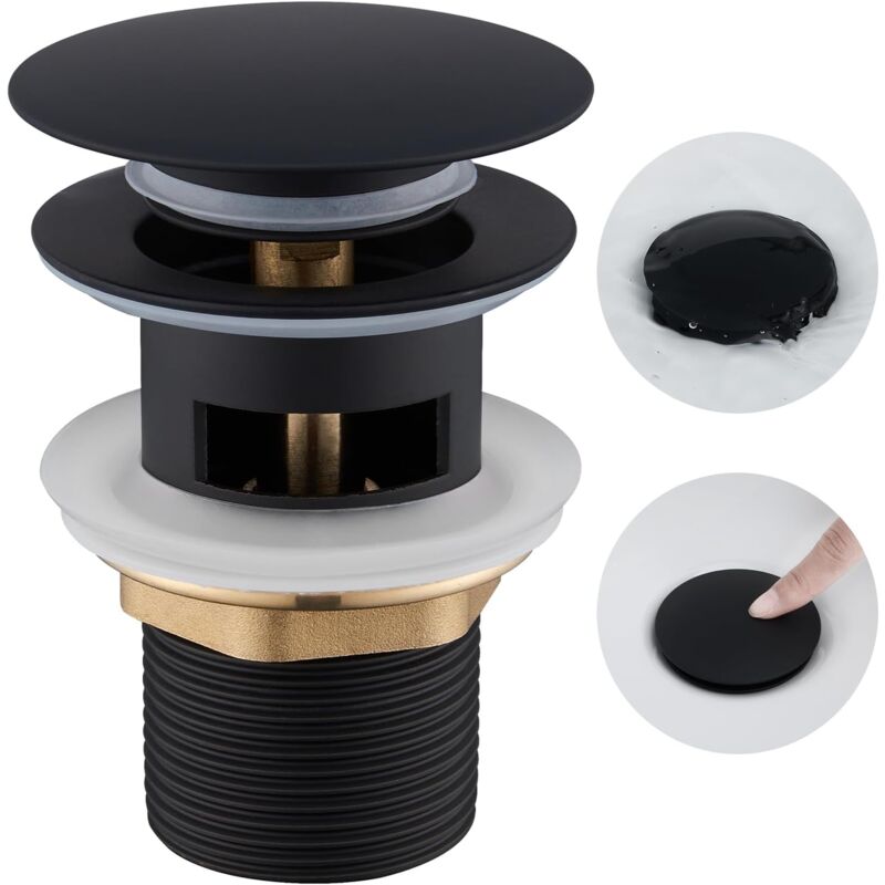 foto del prodotto snq scarico per lavabo senza troppopieno, scarico per lavabo ulytid clic clac, standard universale g 1 , finitura nero opaco