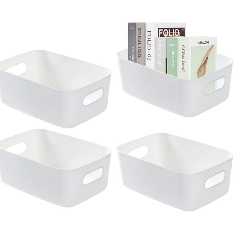 foto del prodotto snq scatola portaoggetti bianca, set di 4 scatole portaoggetti, scatola portaoggetti in plastica, cestino in plastica, scatola portaoggetti