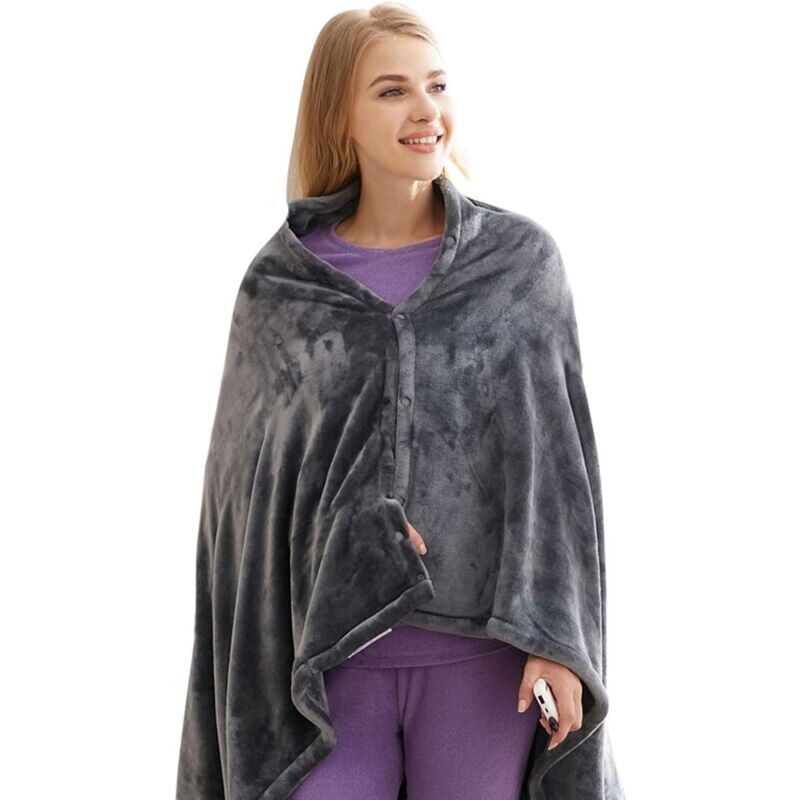 foto del prodotto snq scialle riscaldato usb 150 x 85 cm, 3 impostazioni, poncho elettrico portatile con pulsanti, lavabile in lavatrice
