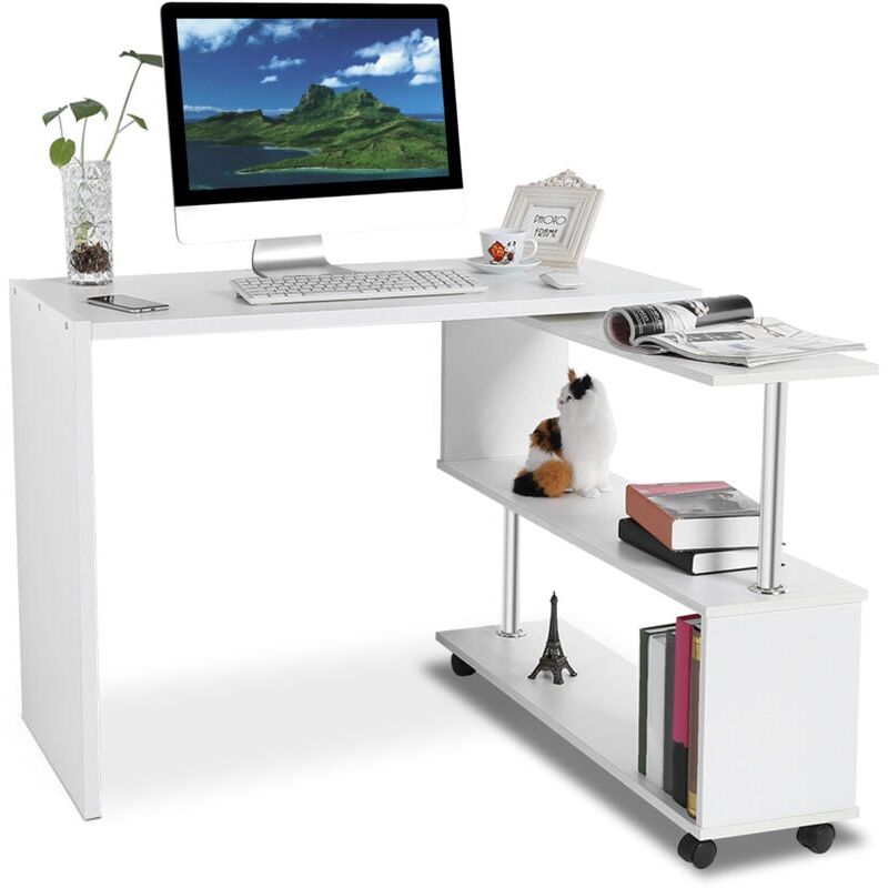 foto del prodotto snq scrivania per computer , scrivania per computer con ripiano girevole a 360 gradi e libreria regolabile, salvaspazio per ufficio e sala studio