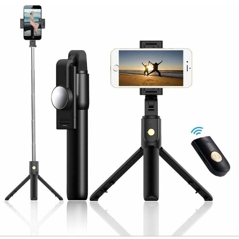 foto del prodotto snq - selfie bluetooth con rotazione a 360 , bastone telescopico regolabile con supporto per telefono, bastone selfie 3 in 1 treppiede monopiede con