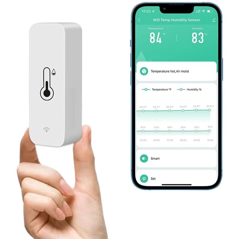 foto del prodotto snq sensore termometro igrometro wifi, monitor wireless di temperatura e umidit per la casa, termoigrometro intelligente con monitoraggio remoto