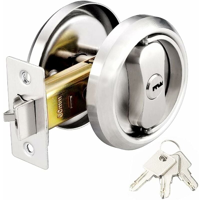 foto del prodotto snq serratura per porta tascabile rotonda con 3 chiavi in acciaio inossidabile 304 per camera da letto cucina bagno lavanderia