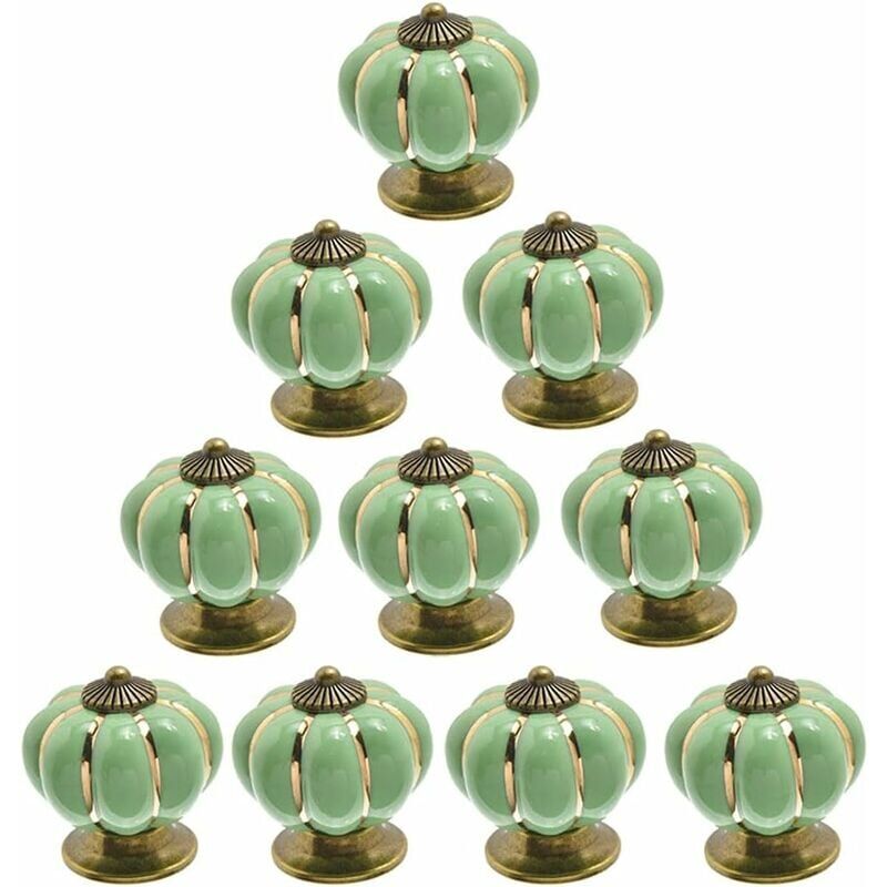 foto del prodotto snq set di 10 pomelli per porte in ceramica vintage a forma di zucca, verde chiaro