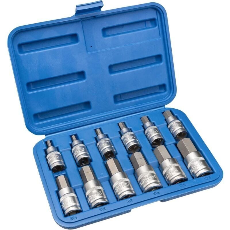 foto del prodotto snq set di 12 bussole esagonali torx a 6 punte 5, 6, 7, 8, 10, 12, 14, 16, 17, 18, 19 e 22 mm con custodia in plastica, 12,5 mm 1 2 pollice 