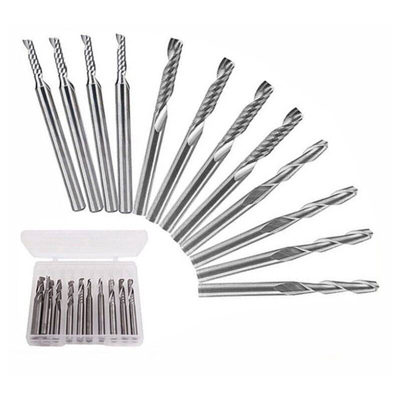 foto del prodotto snq set di 12 frese con punta in carburo, 4 frese a doppio tagliente da 1 8 8 frese a 1 tagliente e 1 tagliente 2 tipi per nylon, resina, abs,