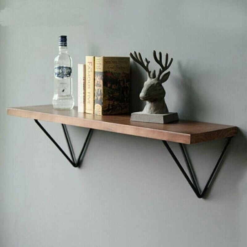 foto del prodotto snq set di 2 staffe per mensole triangolari in metallo con prisma geometrico mid century, nere, 4 pollici, montaggio a parete escluse le assi di