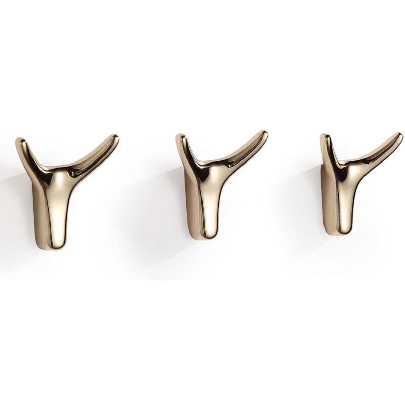 foto del prodotto snq set di 3 ganci adesivi da parete a forma di corno dorato per il bagno
