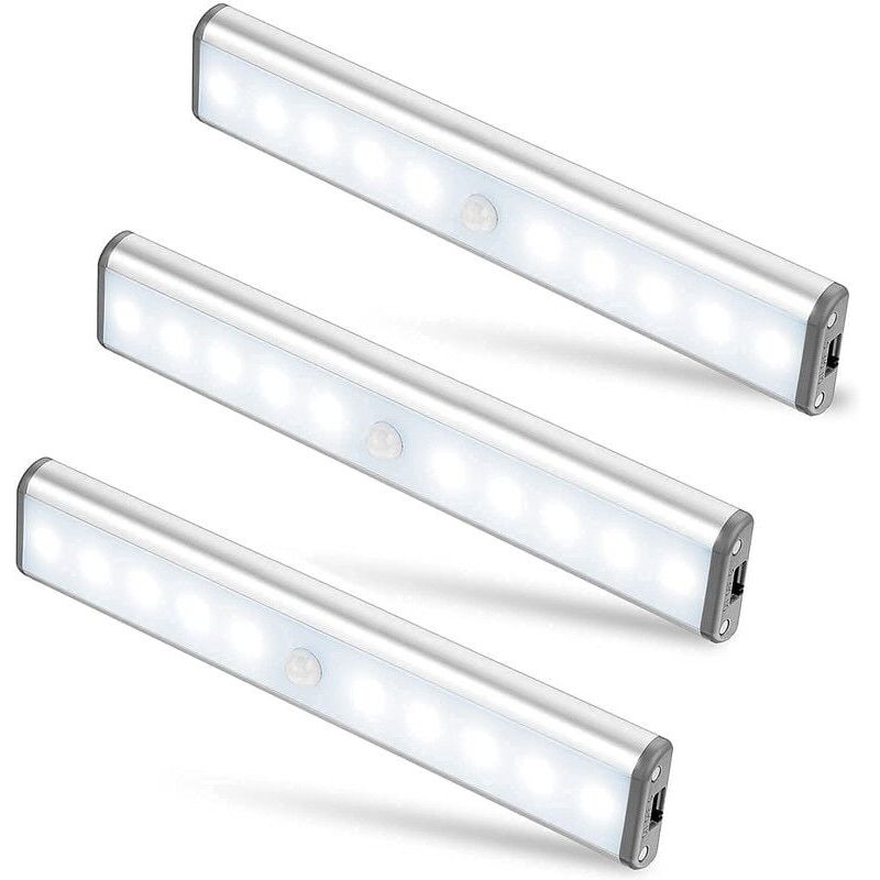 foto del prodotto snq set di 3 lampade da 10 led, senza fili, ricaricabili tramite usb, magnetiche, con sensore di movimento, 2 modalit di illuminazione, portatili.