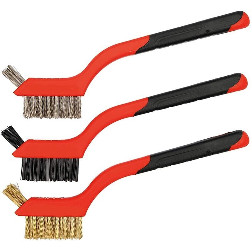 foto del prodotto snq set di 3 spazzole metalliche, piccole spazzole metalliche per la pulizia profonda di ruggine, sporco, graffi di vernice e aree difficili da