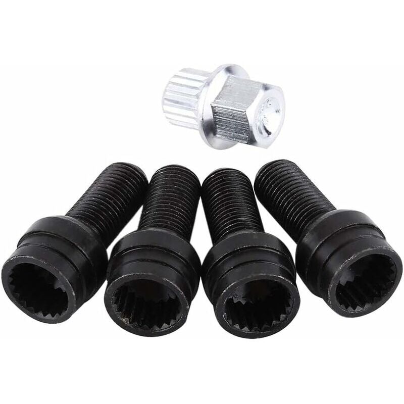foto del prodotto snq set di 4 bulloni m14 1,5 mm per ruota in acciaio nero e dadi di bloccaggio con chiave di ricambio e accessori