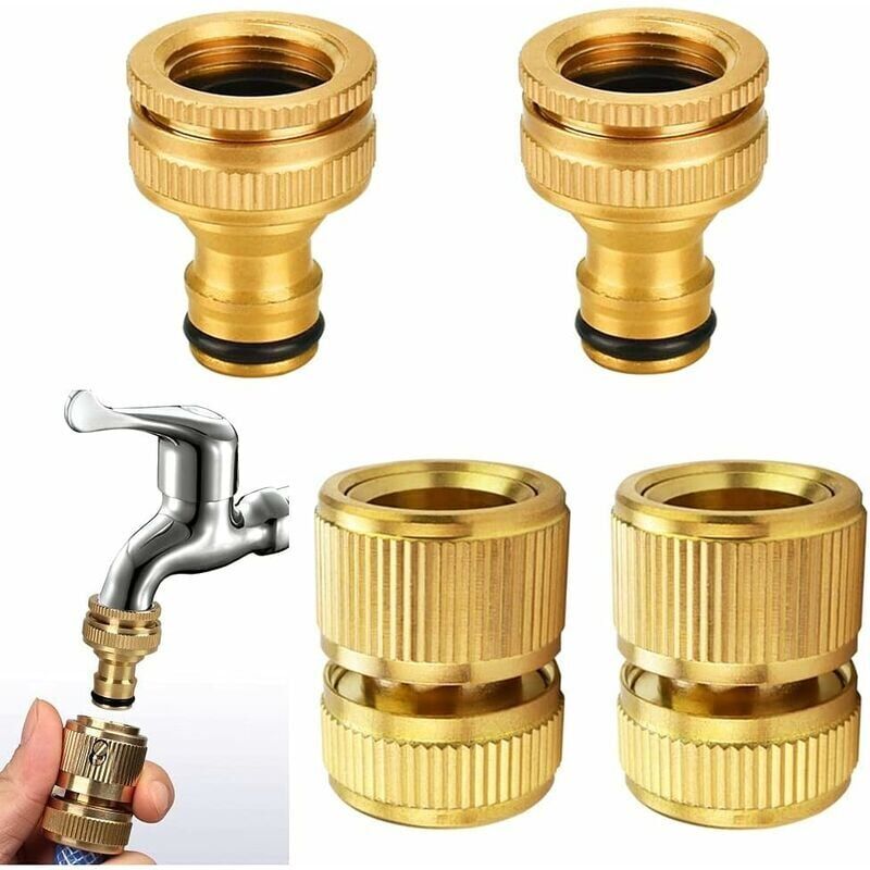 foto del prodotto snq set di 4 connettori per tubo da giardino con attacco rapido, connettori per tubo da giardino in ottone, raccordi per tubo da rubinetto in