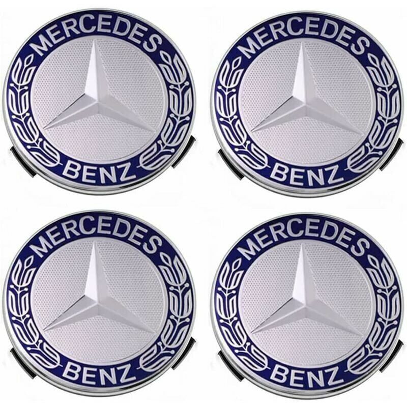 foto del prodotto snq set di 4 coprimozzi compatibili con mercedes benz 75 mm blu,