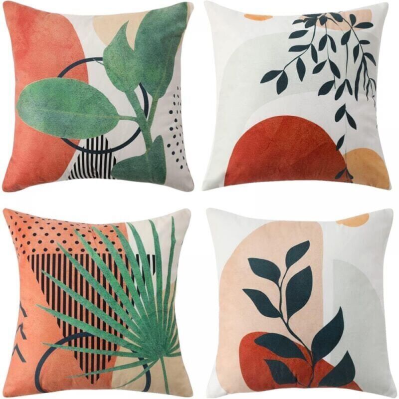 foto del prodotto snq set di 4 federe decorative da 45 x 45 cm per cuscini per divano in velluto classico per casa soggiorno camera da letto foglie