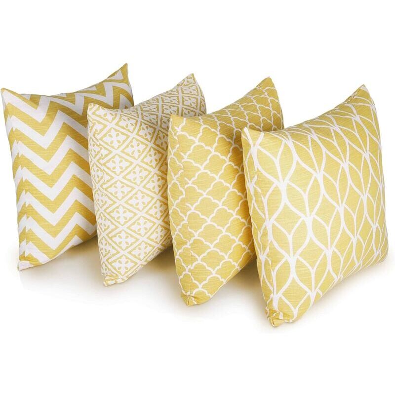 foto del prodotto snq set di 4 federe per cuscini quadrati bifacciali, 45 cm di lunghezza x 45 cm di larghezza, giallo