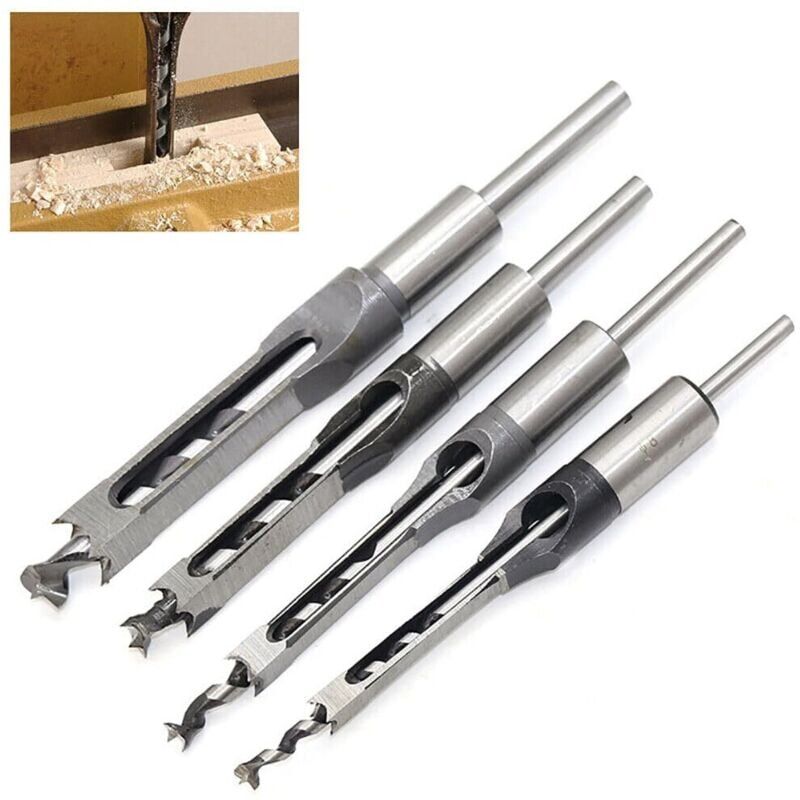 foto del prodotto snq set di 4 punte per trapano per legno con foro quadrato, sgorbia, set di utensili per lavorazione del legno in acciaio, trapano con foro