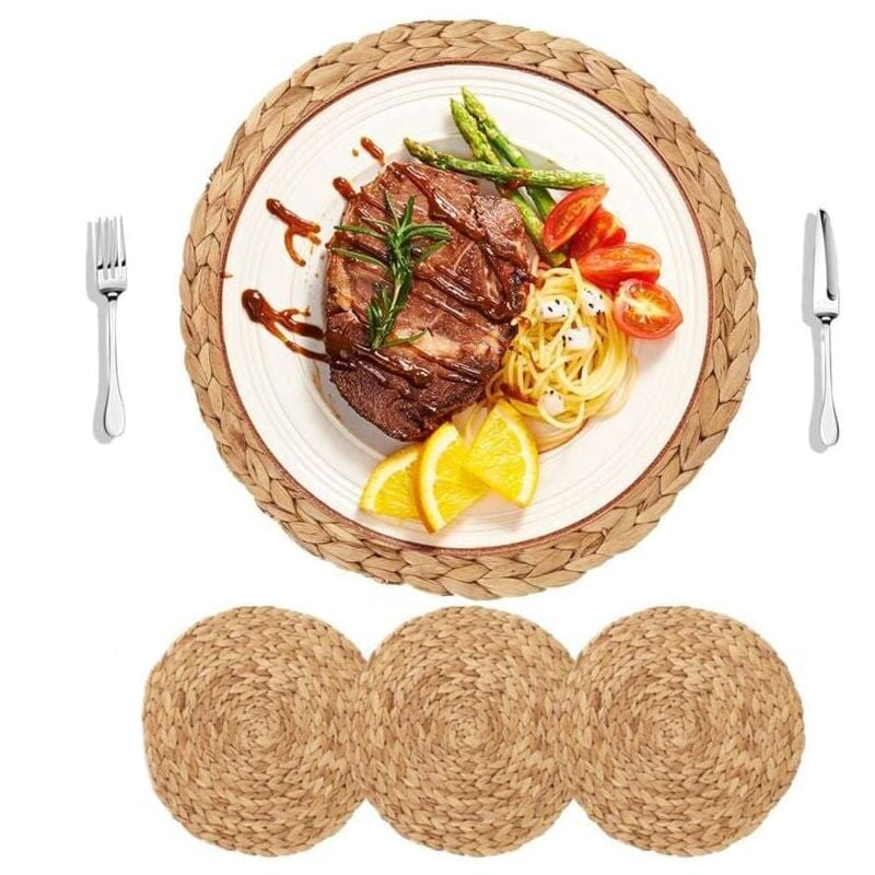foto del prodotto snq set di 4 tovagliette in giacinto d acqua naturale, rotonde, 30 cm, intrecciate a mano, di alta qualit , per cucina, ristorante, tavolo da pranzo