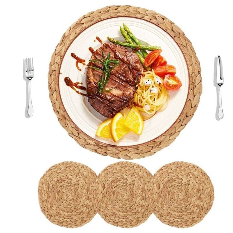 foto del prodotto snq set di 4 tovagliette rotonde in giacinto d acqua naturale da 30 cm, intrecciate a mano, di alta qualit , per tavolo da pranzo, cucina,