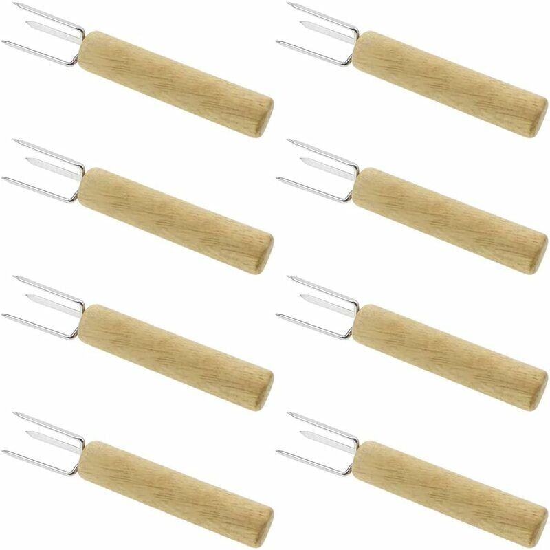 foto del prodotto snq set di 8 spiedini per mais, forchette per mais con 3 punte, forchette per frutta in acciaio inossidabile per cucina domestica, accessorio per