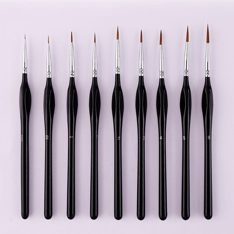 foto del prodotto snq set di 9 pennelli per pittura a dettagli fini, pennello per pittura, pittura in miniatura, set di pennelli per pittura, acquerello, olio, viso,