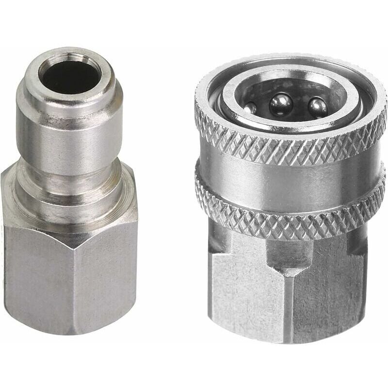 foto del prodotto snq set di adattatori per idropulitrice da 2 pezzi, kit di collegamento rapido da 3 8 pollici, raccordo femmina, acciaio inossidabile, 5000 psi