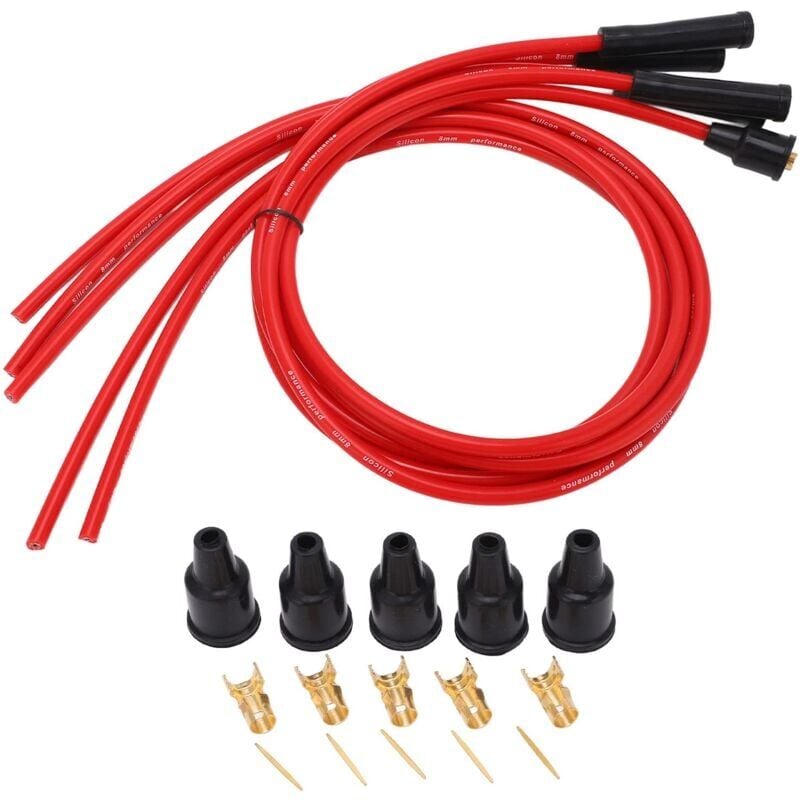 foto del prodotto snq set di cavi di accensione per candele, 1 m di cavo di accensione per auto in silicone rosso ad alte prestazioni per 4 cilindri