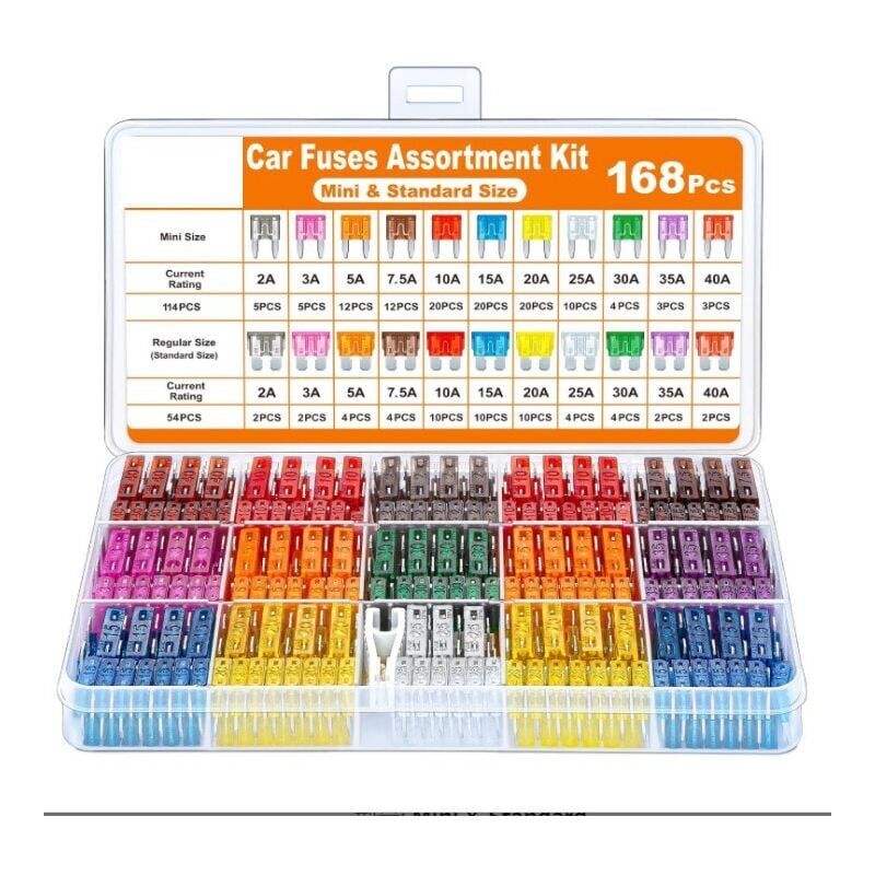 foto del prodotto snq set di fusibili per auto da 168 pezzi per fusibili per auto camion camper camion motociclette 2a 3a 5a 7,5a 10a 15a 20a 25a 30a 35a 40a 