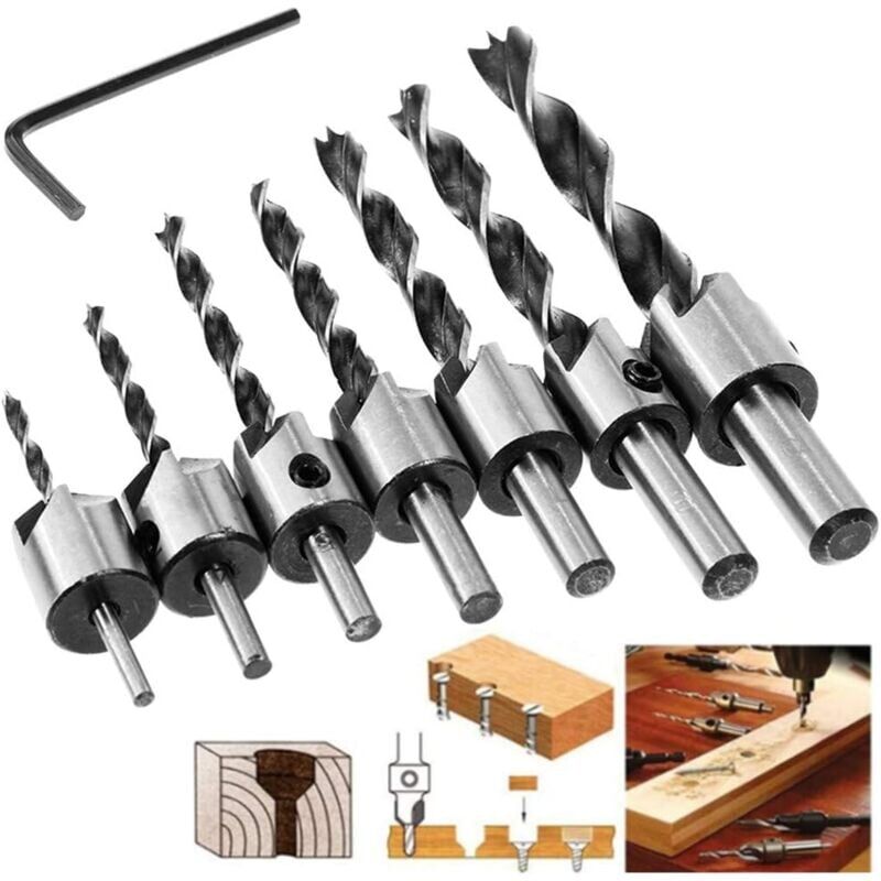 foto del prodotto snq set di punte per trapano svasatore, 8 pezzi hss 5 punte per trapano svasatore per carpenteria, fresa per smusso da 3 a 10 mm
