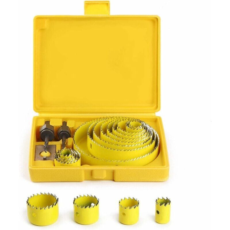 foto del prodotto snq set di seghe a tazza, seghe a tazza trepan 19127mm kit completo in valigetta con mandrini e dispositivi per legno, gesso, plastica, pvc, in