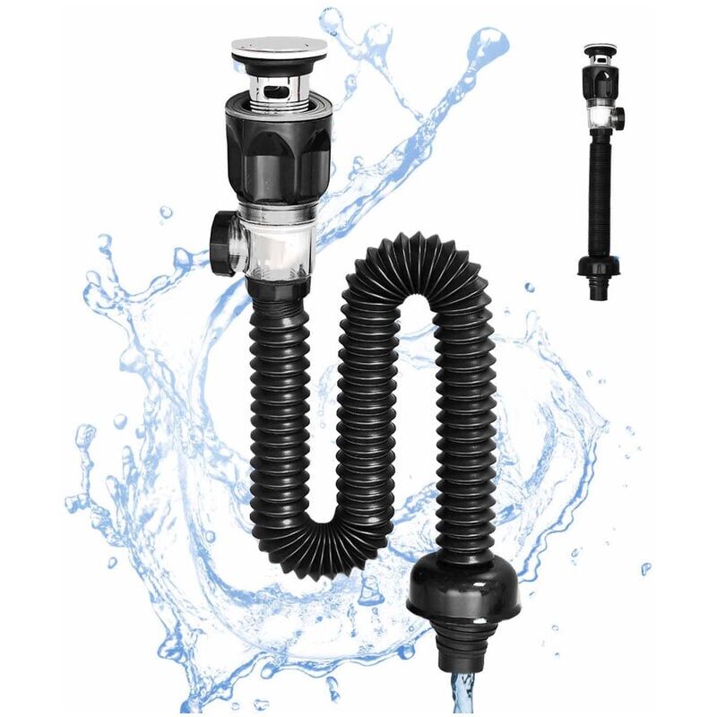 foto del prodotto snq sifone universale per lavandino, kit di scarico per lavandino del bagno, con tubo flessibile ed espandibile per lavandino a p, per foro di