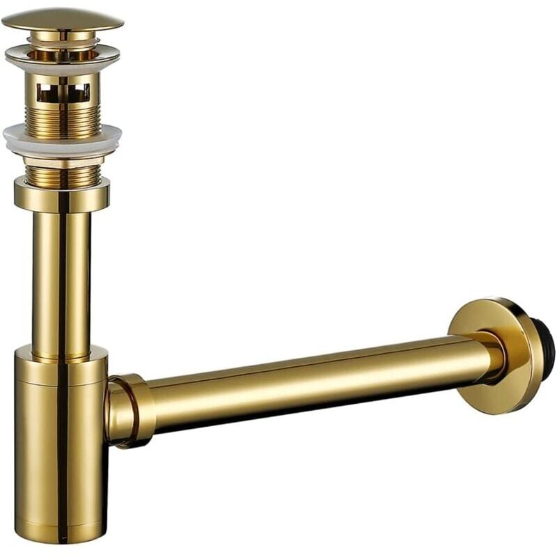 foto del prodotto snq siphon de lavabo de salle de bain rond en laiton en forme de p de 1,5 pouce avec trop plein et bouchon de vidange escamotable hauteur r glable