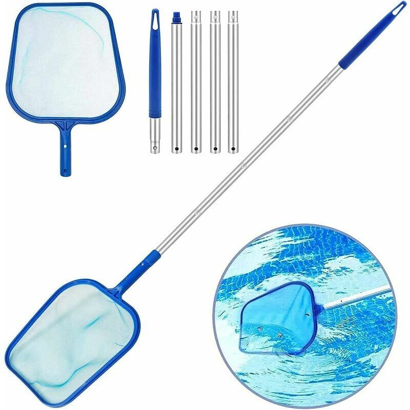 foto del prodotto snq skimmer per piscina, kit per la pulizia delle foglie, rete per piscina con asta telescopica da 120 cm, rete per skimmer a maglie fini per vasca