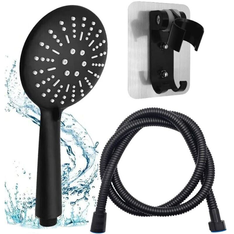foto del prodotto snq soffione doccia ad alta pressione nero, soffione doccia anticalcare con tubo flessibile da 1,5 m, grande soffione doccia portatile con 3