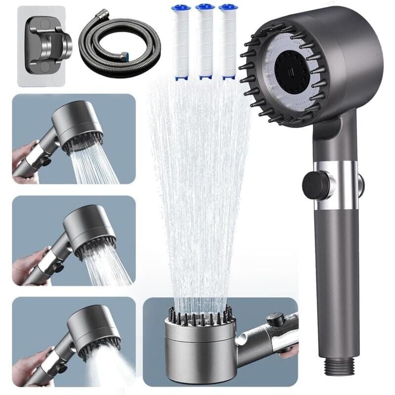 foto del prodotto snq soffione doccia con tubo flessibile da 1,5 m, soffione doccia a risparmio idrico con filtro, tipo di getto 3 1, soffione doccia economico,