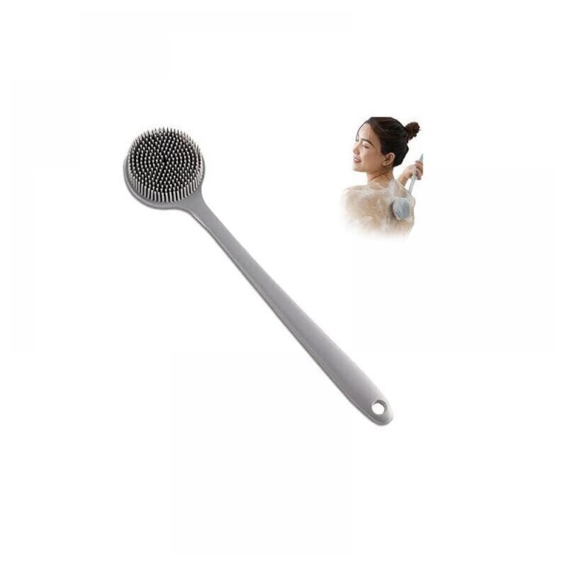 foto del prodotto snq spazzola per doccia in silicone grigio, spazzola per doccia in silicone morbido con manico lungo, scrubber per la schiena per uomini e donne,