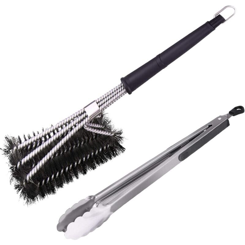 foto del prodotto snq spazzole per barbecue 3 in 1, setole in acciaio inossidabile resistenti, per una pulizia rapida ed efficace di tutte le griglie