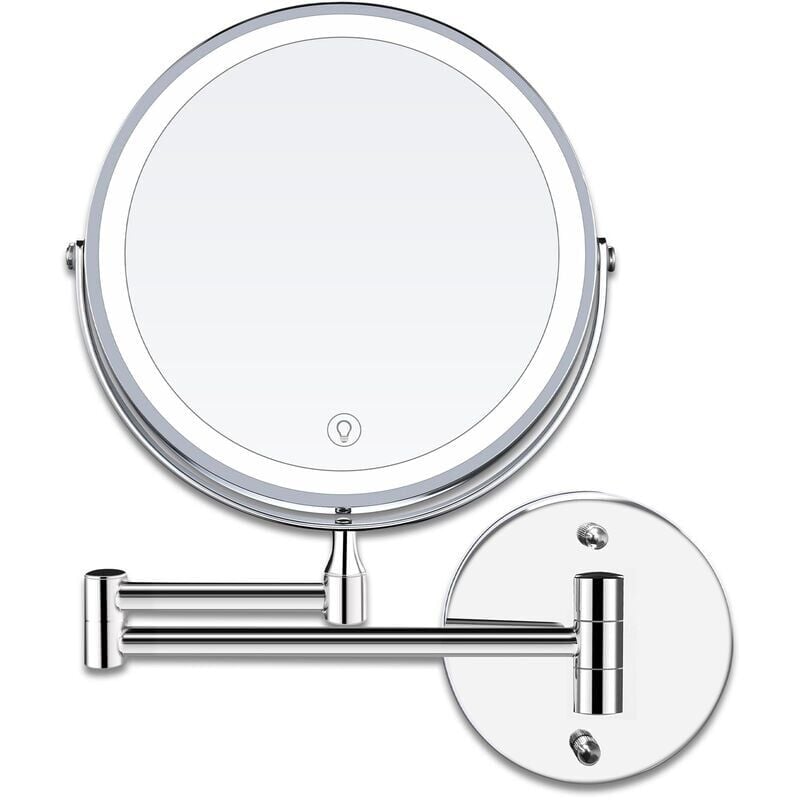 foto del prodotto snq specchi da trucco a led da 8 pollici, specchio ingranditore illuminato da parete, ingrandimento 1x 10x, ricarica usb, 3 colori regolabili,