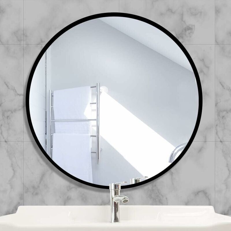 foto del prodotto snq specchio da parete rotondo in vetro 40x40cm hd con cornice quadrata in metallo per lavabo, bagno, soggiorno, camera da letto nero 