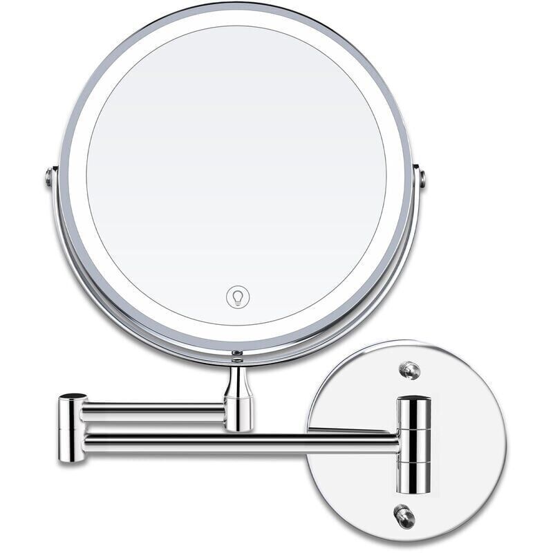 foto del prodotto snq specchio da trucco da parete led miracles, specchio ingranditore luminoso, ingrandimento 1x 10x, ricarica usb, regolabile in 3 colori,