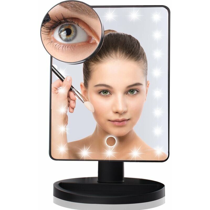 foto del prodotto snq specchio illuminato, specchio per il trucco a led con ingrandimento 10x, specchio a led, ricarica usb e batteria, specchio per il trucco a