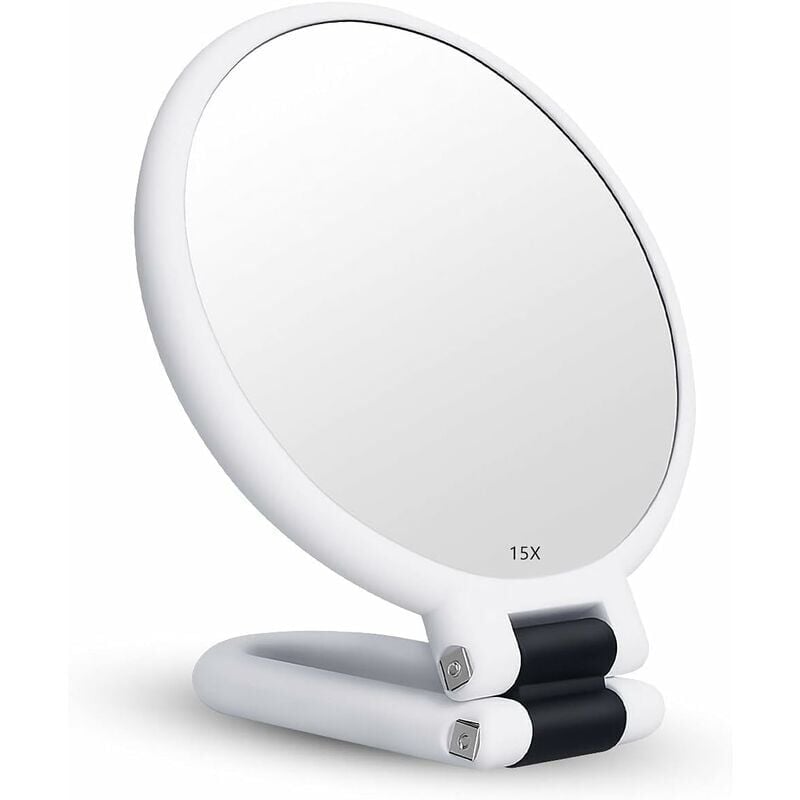 foto del prodotto snq specchio ingranditore 15x, specchio pieghevole bifacciale con maniglia, specchio per il trucco portatile, specchio da toeletta, specchio