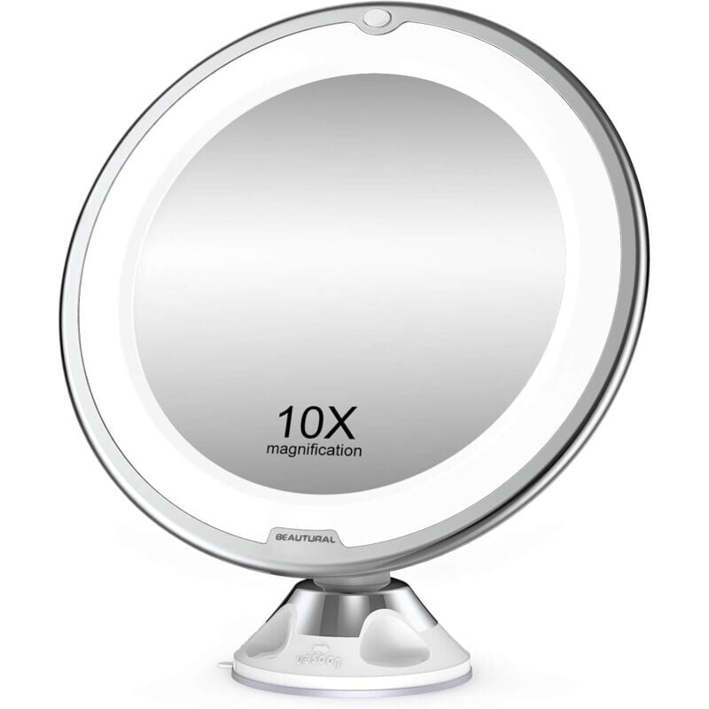 foto del prodotto snq specchio per il trucco ingranditore 10x con luci a led, 1 giunto sferico, specchio cosmetico portatile regolabile a 360 per il bagno e i viaggi