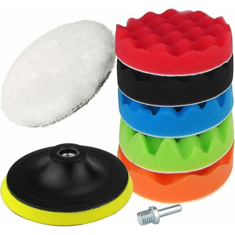 foto del prodotto snq spugna lucidante da 125 mm 5 pollici, spugna lucidante per auto e kit di ceratura per lucidatura in lana, tamponi lucidanti con adattatore per